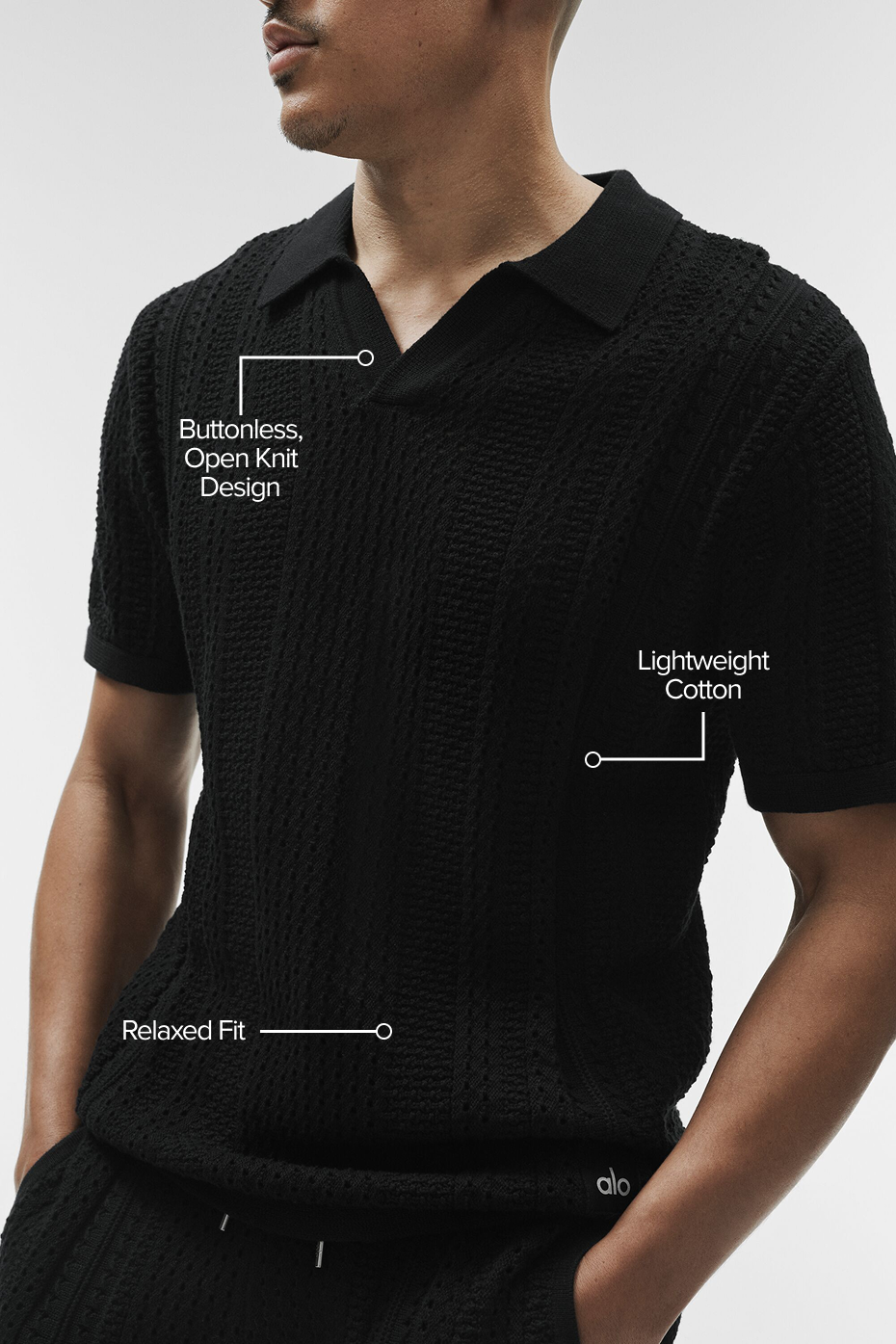 Coastline Knit Short Sleeve Polo - Black image 2