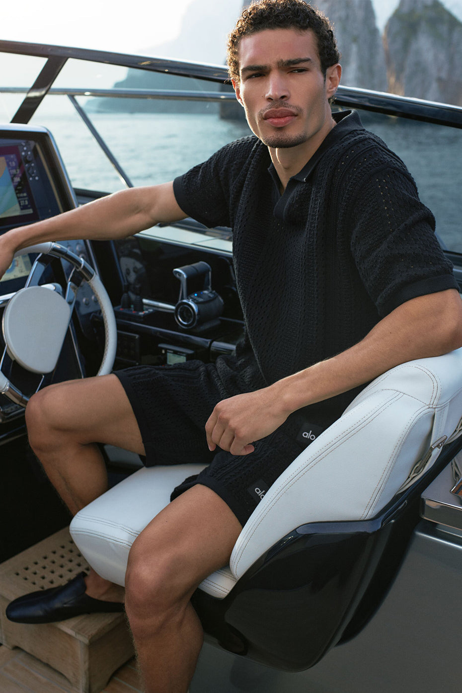 Coastline Knit Short Sleeve Polo - Black image 1