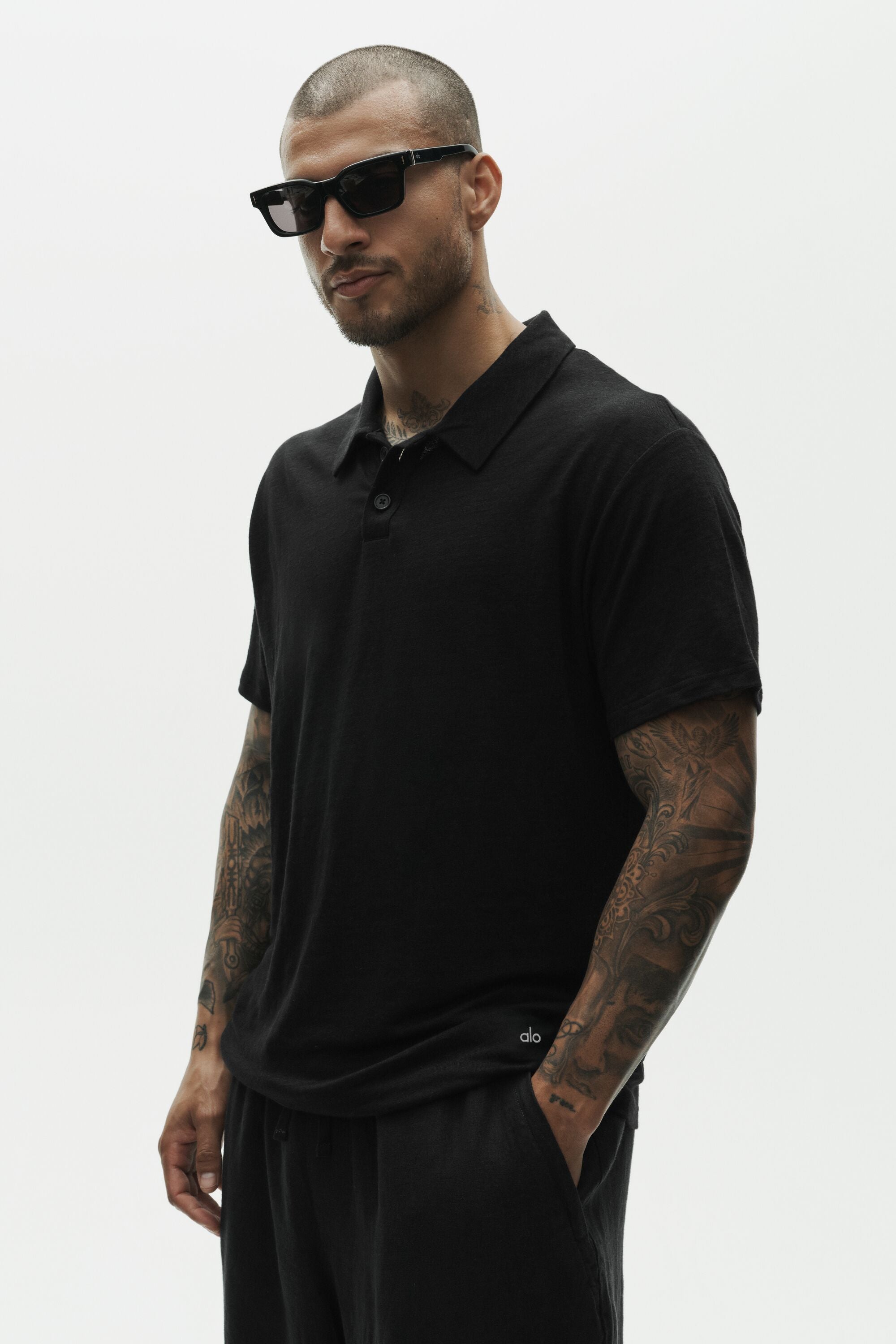 Linen Jersey Coastal Short Sleeve Polo - Black image 3