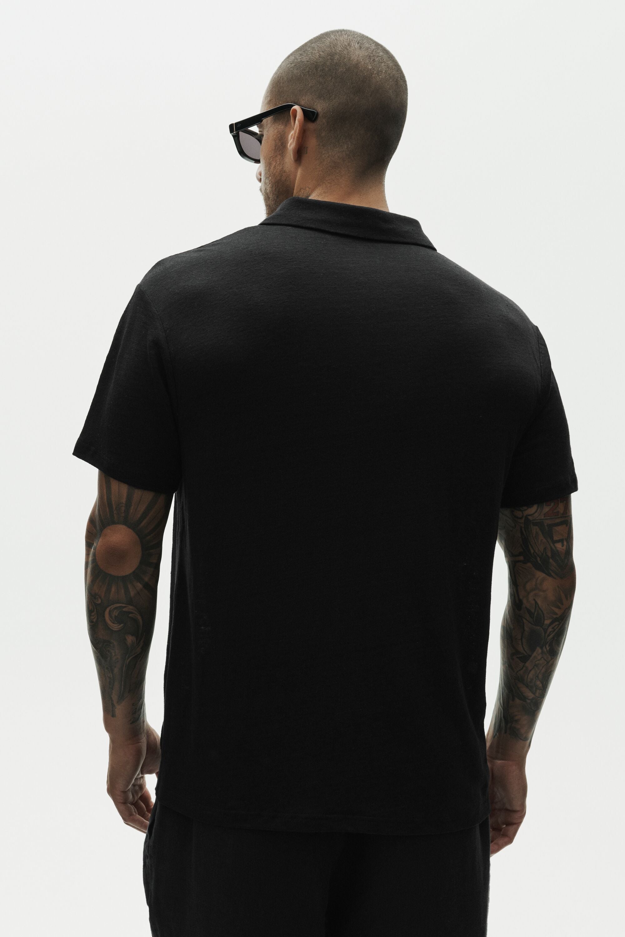 Linen Jersey Coastal Short Sleeve Polo - Black image 4