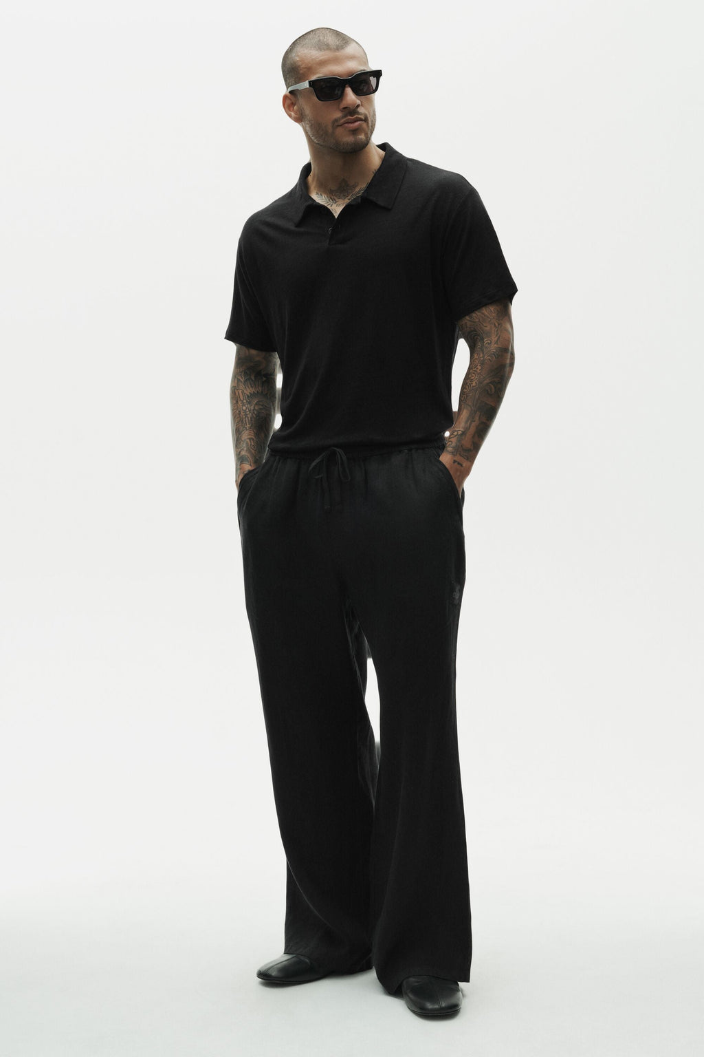 Linen Jersey Coastal Short Sleeve Polo - Black image 5