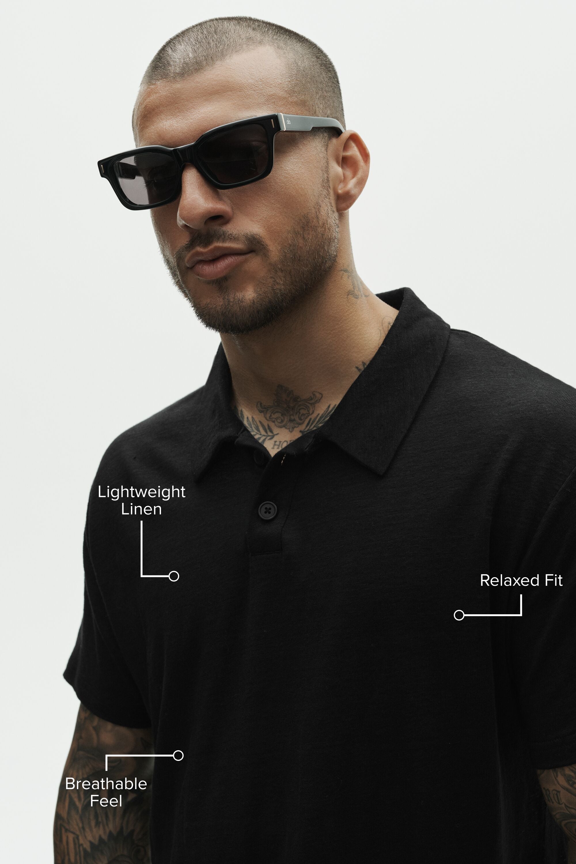 Linen Jersey Coastal Short Sleeve Polo - Black image 2