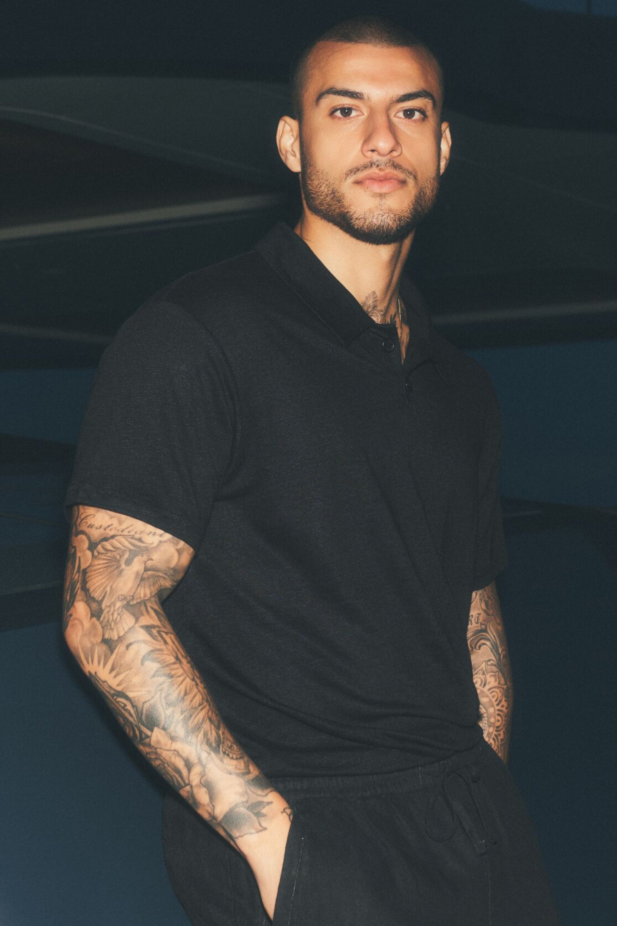 Linen Jersey Coastal Short Sleeve Polo - Black image 1