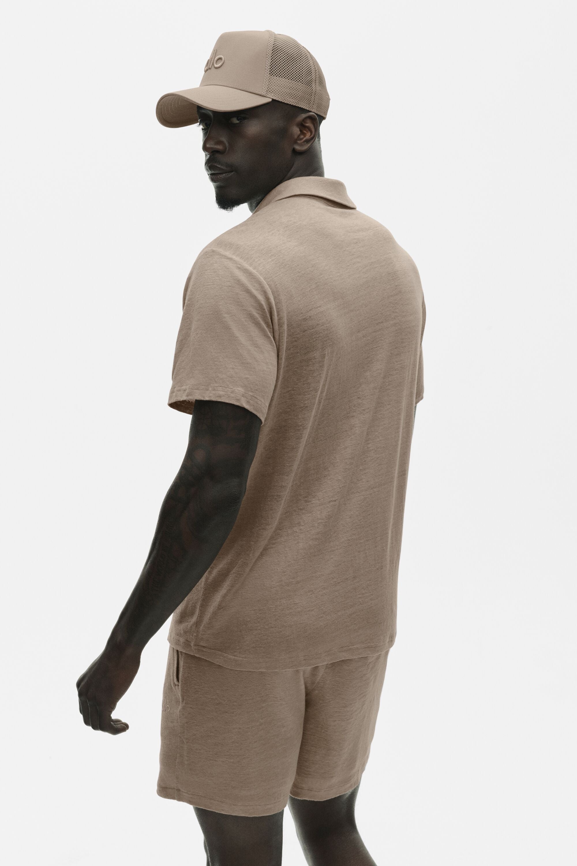 Linen Jersey Coastal Short Sleeve Polo - Gravel image 4