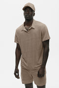 Linen Jersey Coastal Short Sleeve Polo - Gravel image 1
