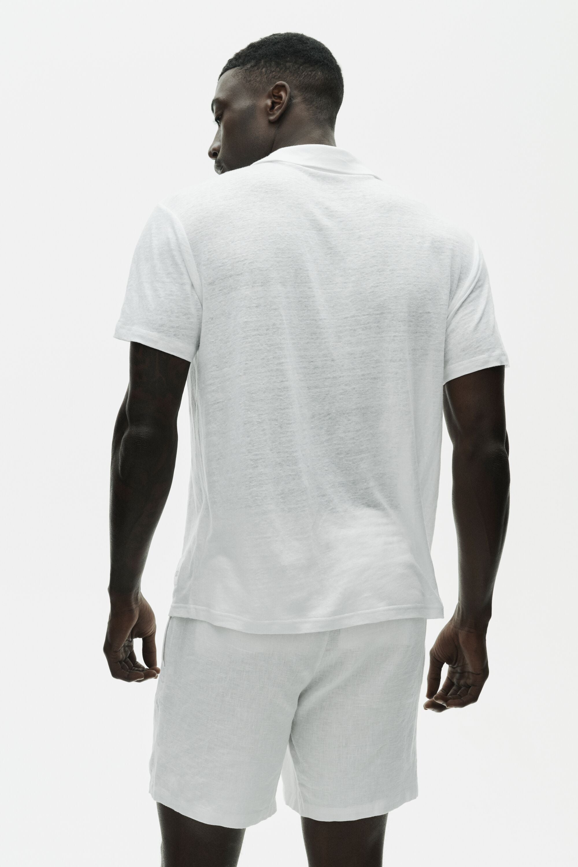Linen Jersey Coastal Short Sleeve Polo - White image 3