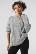 Cable Knit Crew Neck Sweater - Athletic Heather Grey image 1