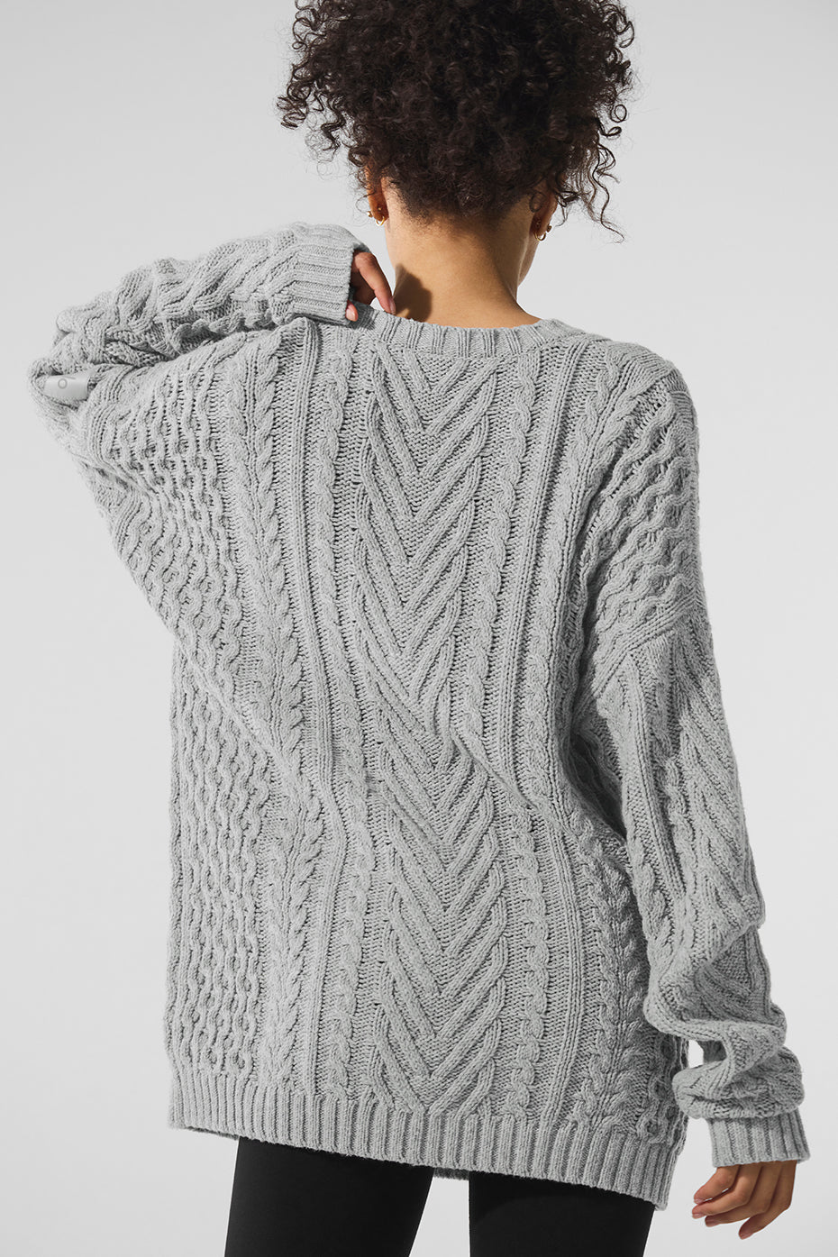Cable Knit Crew Neck Sweater - Athletic Heather Grey image 2