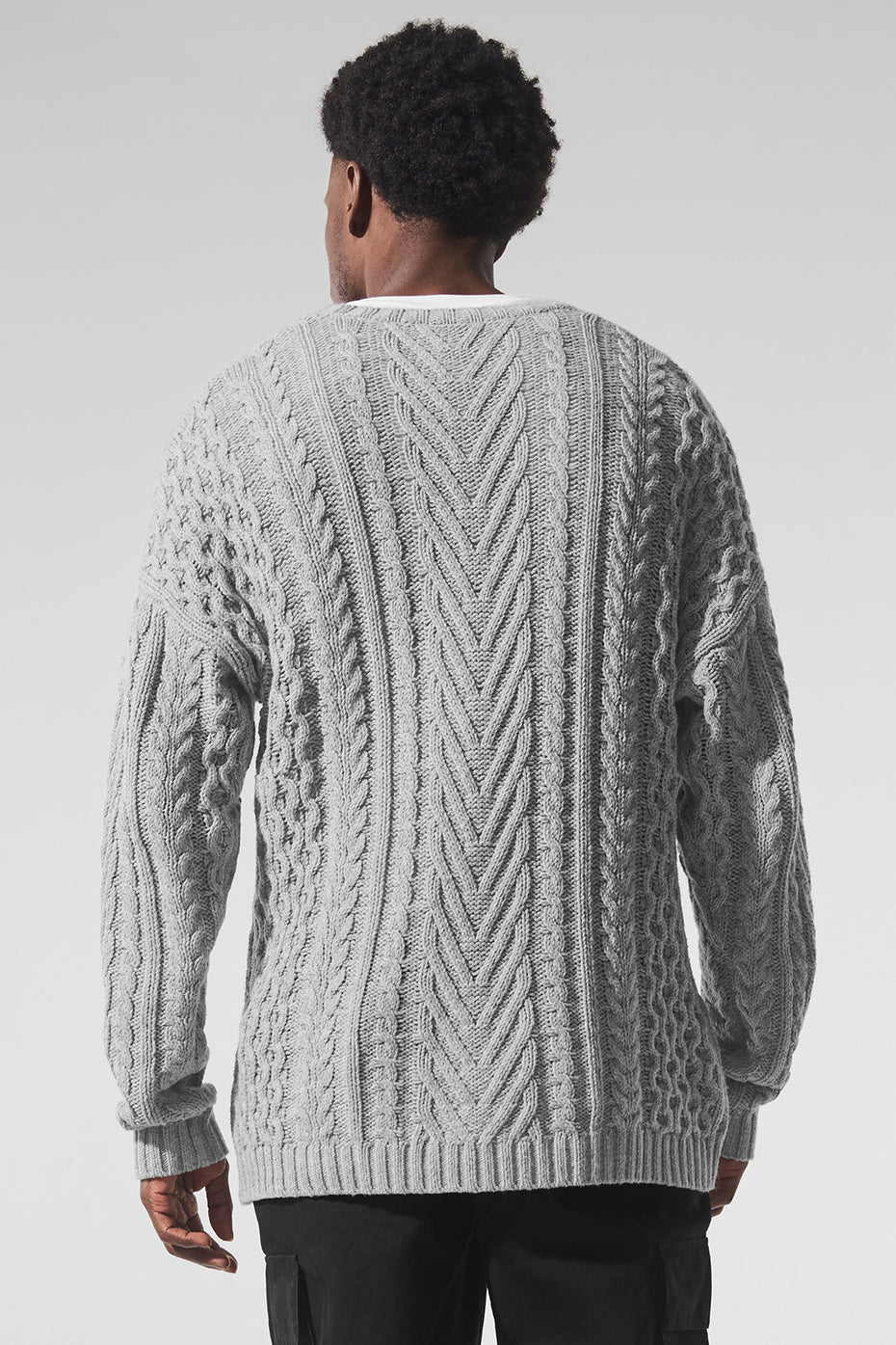 Cable Knit Crew Neck Sweater - Athletic Heather Grey image 3