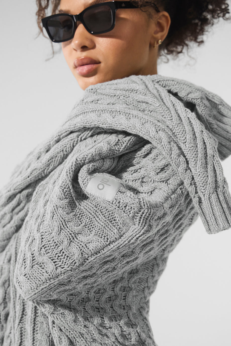 Cable Knit Crew Neck Sweater - Athletic Heather Grey image 3