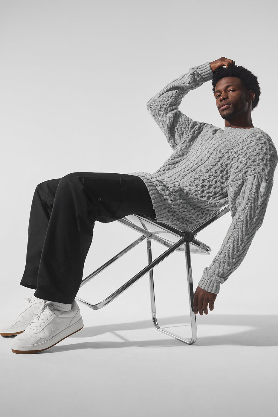 Cable Knit Crew Neck Sweater - Athletic Heather Grey image 4