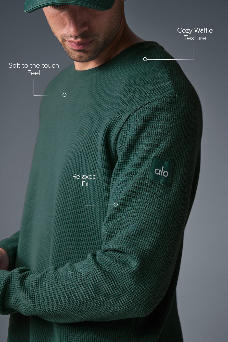 Elevate Waffle Long Sleeve Crew - Winter Ivy image 2