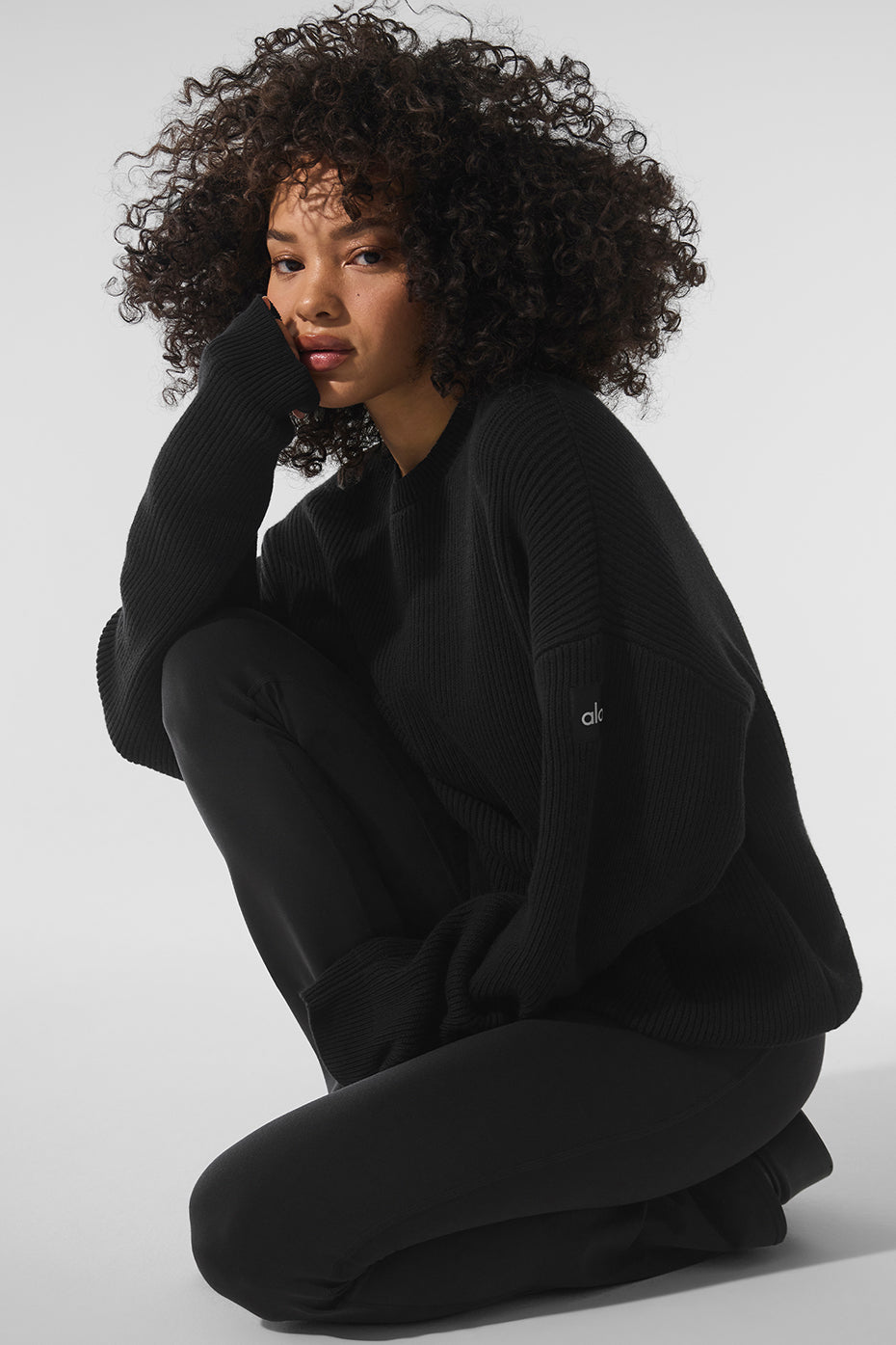 Domain Rib Knit Crew Sweater - Black image 5