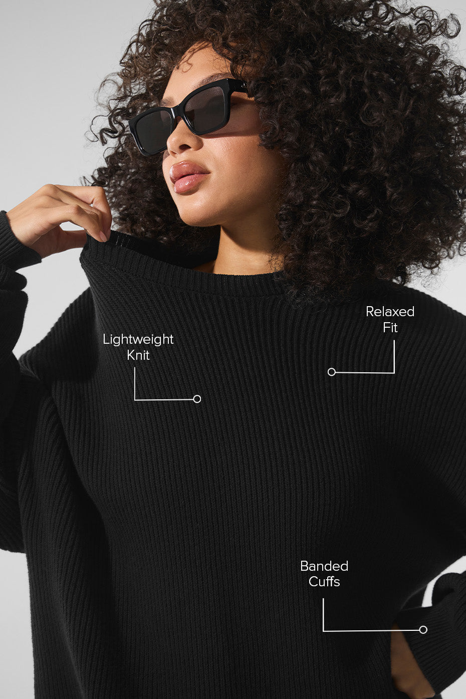Domain Rib Knit Crew Sweater - Black image 2