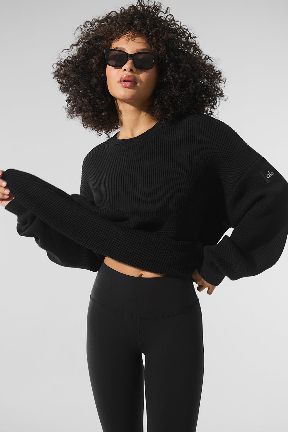 Domain Rib Knit Crew Sweater - Black image 1