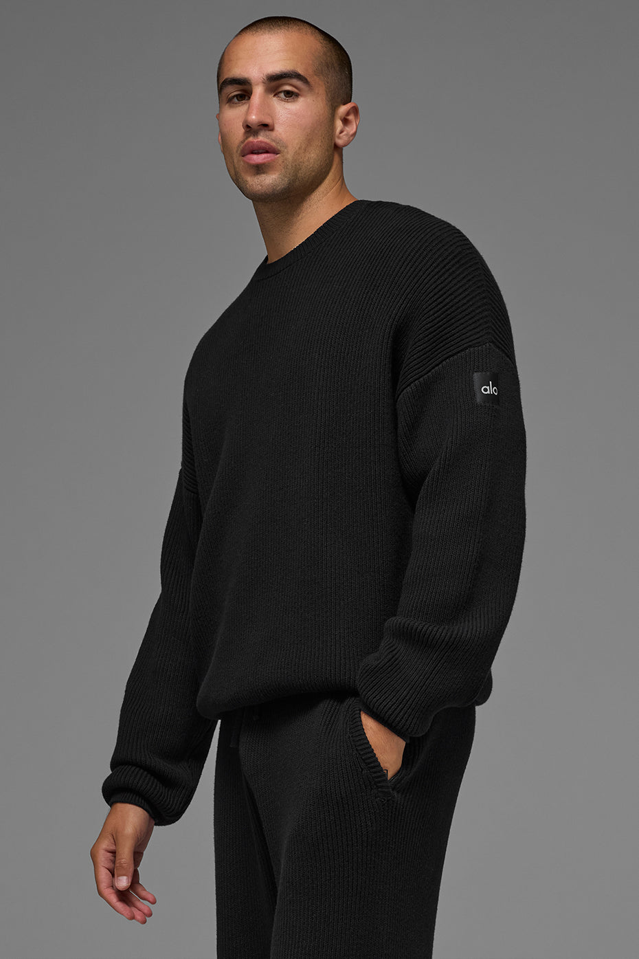 Domain Rib Knit Crew Sweater - Black image 3