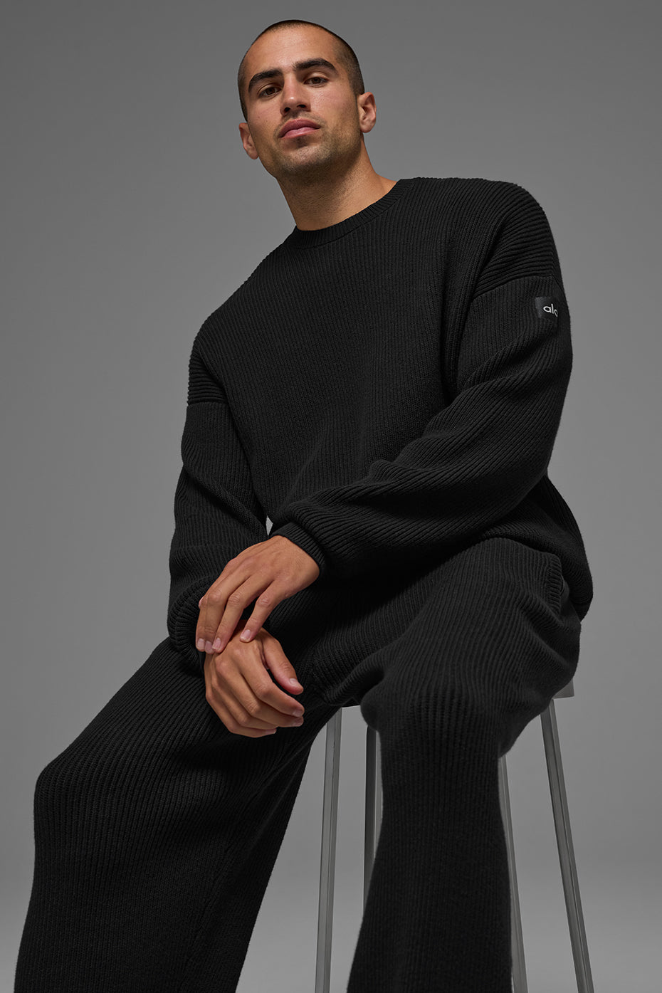 Domain Rib Knit Crew Sweater - Black image 5
