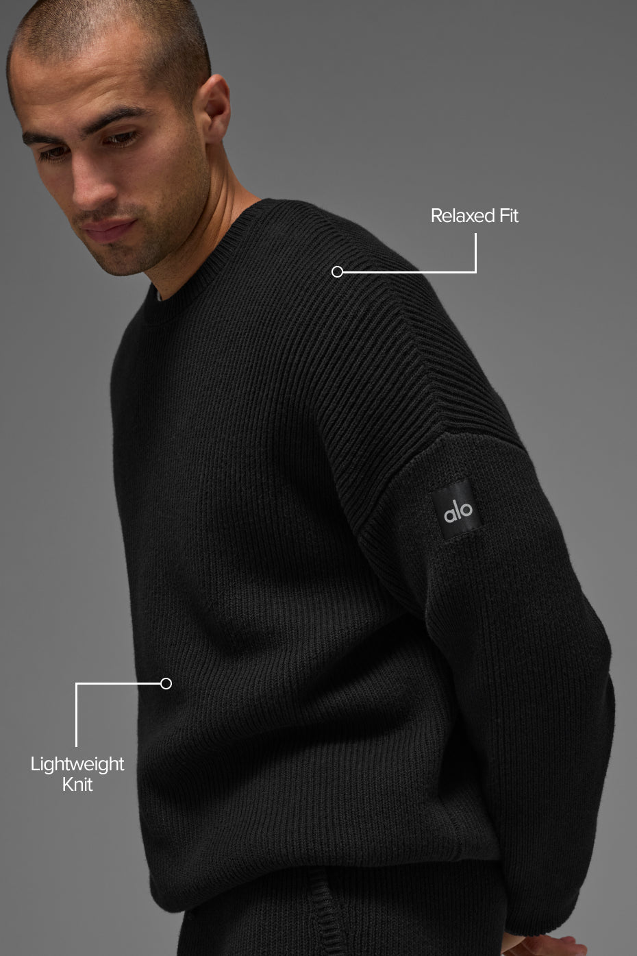 Domain Rib Knit Crew Sweater - Black image 2