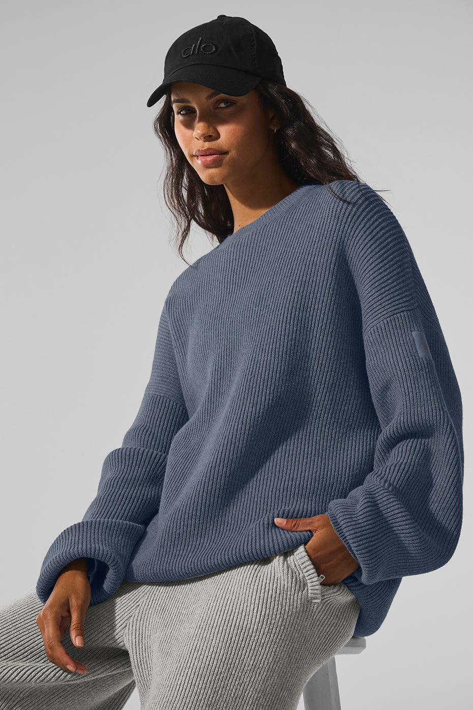 Domain Rib Knit Crew Sweater - Bluestone image 1
