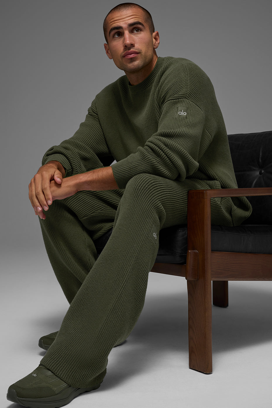 Domain Rib Knit Crew Sweater - Green Olive image 5