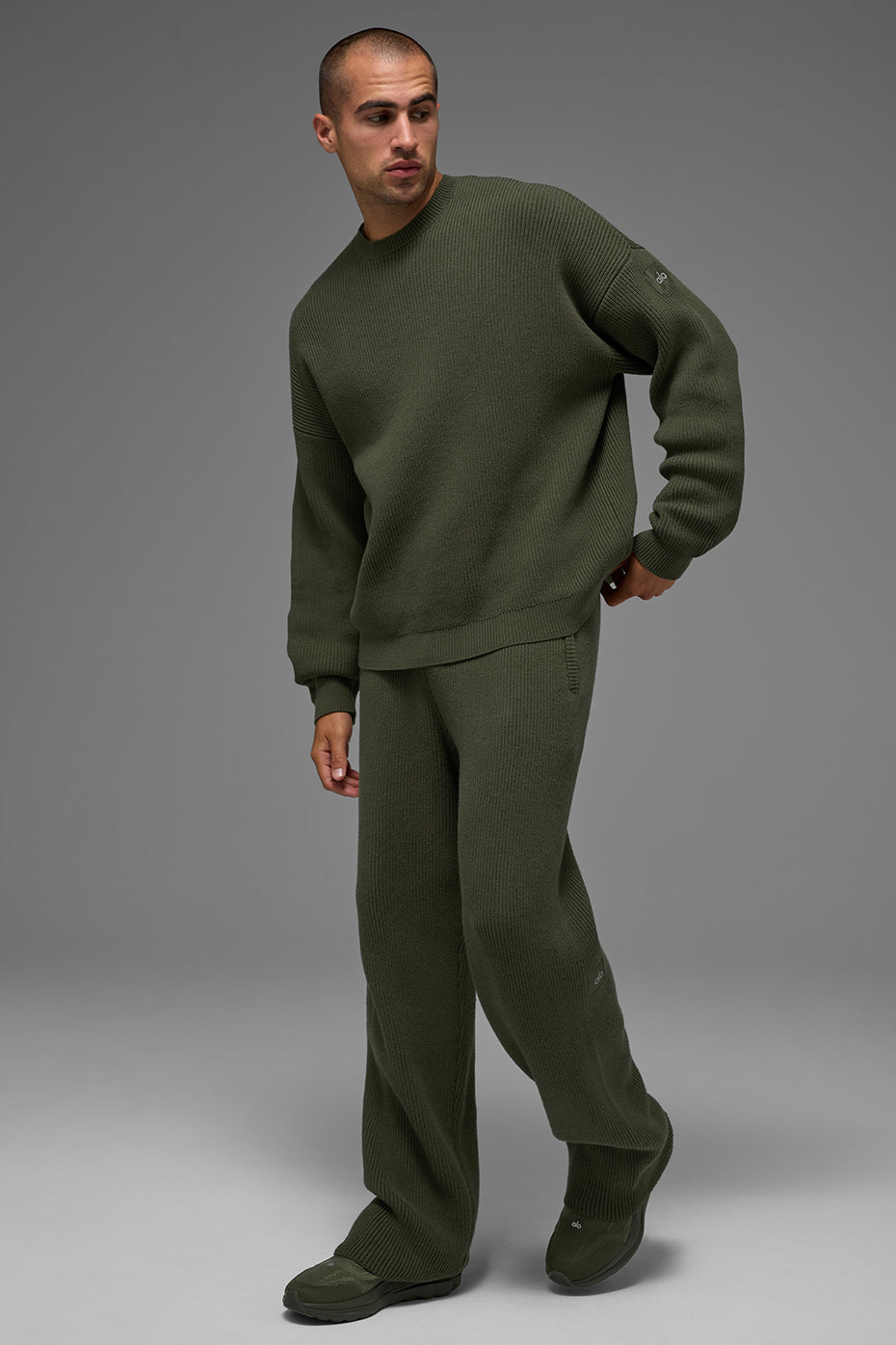 Domain Rib Knit Crew Sweater - Green Olive image 6