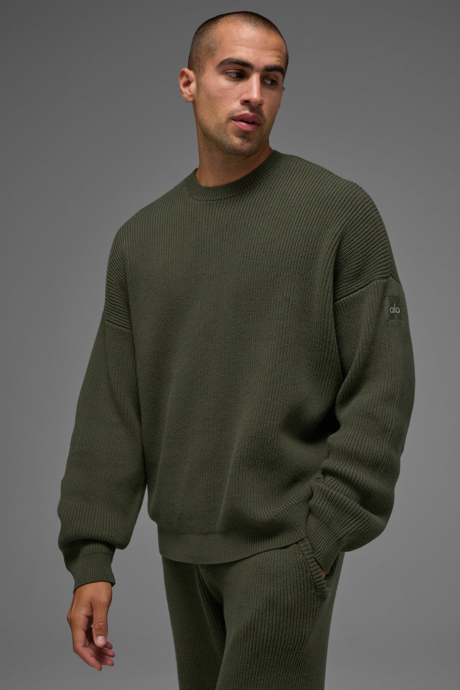 Domain Rib Knit Crew Sweater - Green Olive image 2