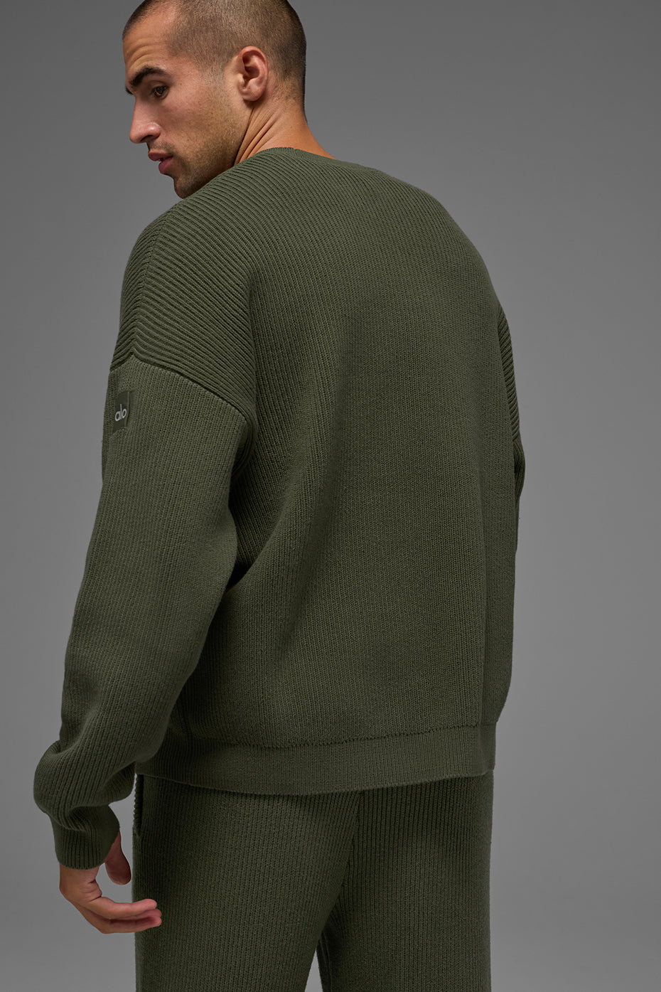 Domain Rib Knit Crew Sweater - Green Olive image 3