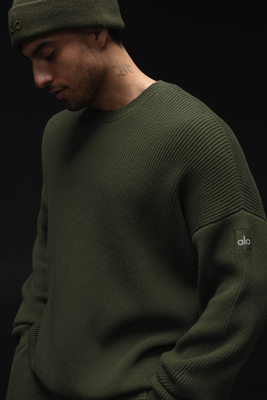Domain Rib Knit Crew Sweater - Green Olive image 1