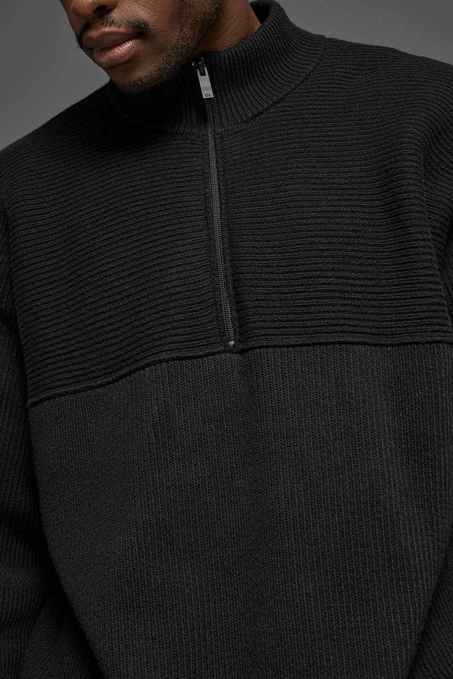 Domain Shift Rib Knit 1/4 Zip Sweater - Black image 3