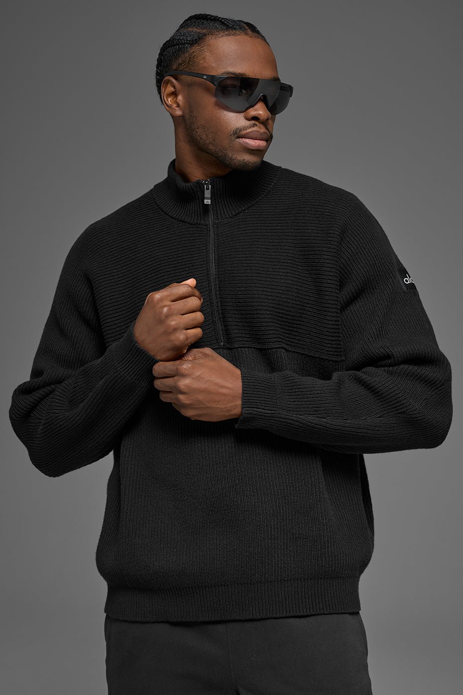 Domain Shift Rib Knit 1/4 Zip Sweater - Black image 1