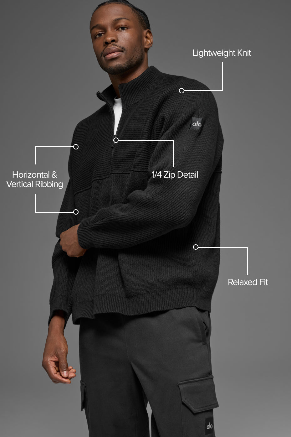 Domain Shift Rib Knit 1/4 Zip Sweater - Black image 2