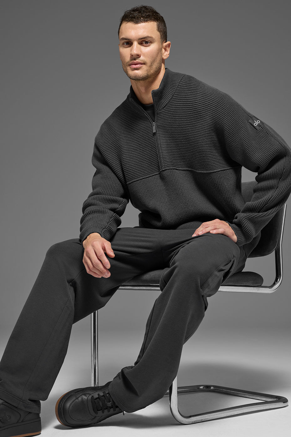 Domain Shift Rib Knit 1/4 Zip Sweater - Anthracite image 5