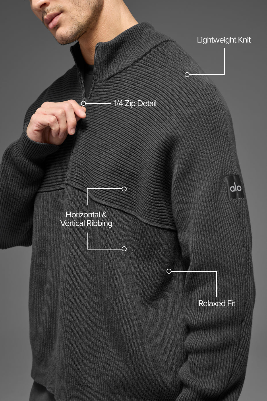 Domain Shift Rib Knit 1/4 Zip Sweater - Anthracite image 2