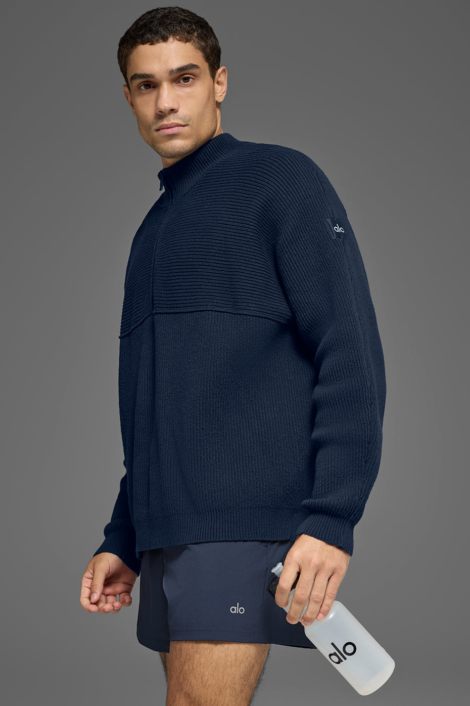 Domain Shift Rib Knit 1/4 Zip Sweater - Navy image 5