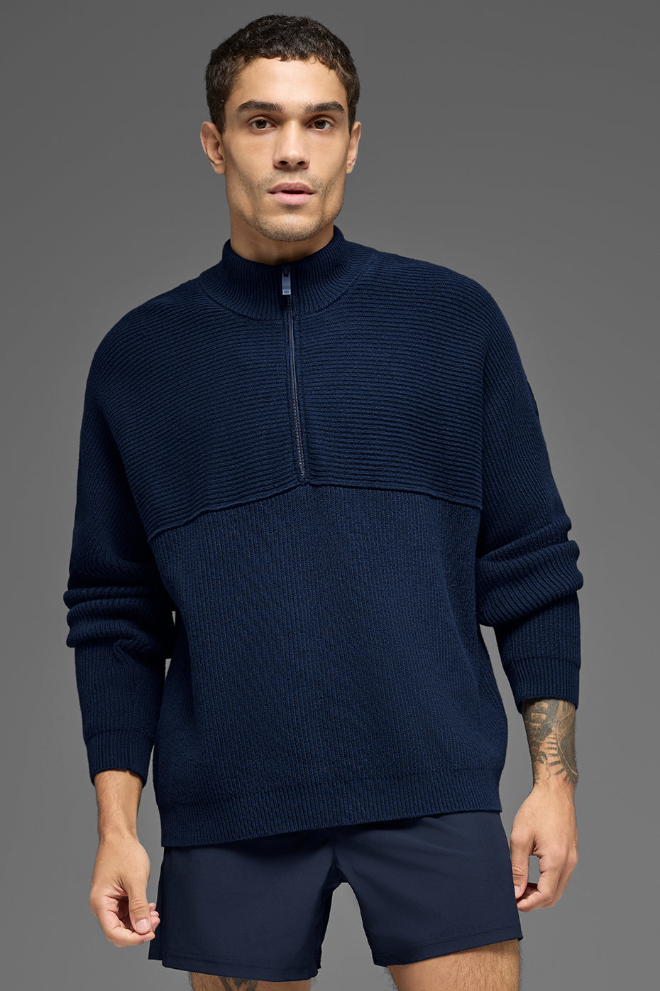 Domain Shift Rib Knit 1/4 Zip Sweater - Navy image 3