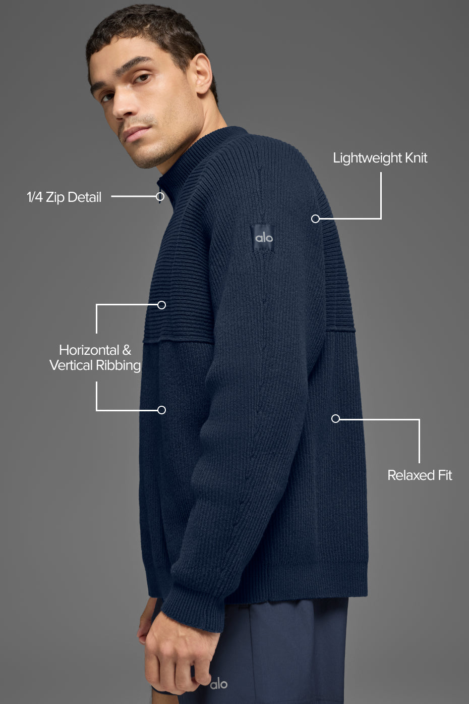 Domain Shift Rib Knit 1/4 Zip Sweater - Navy image 2