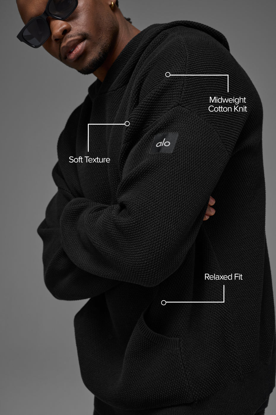 Sports Club Sweater Knit Hoodie - Black image 2