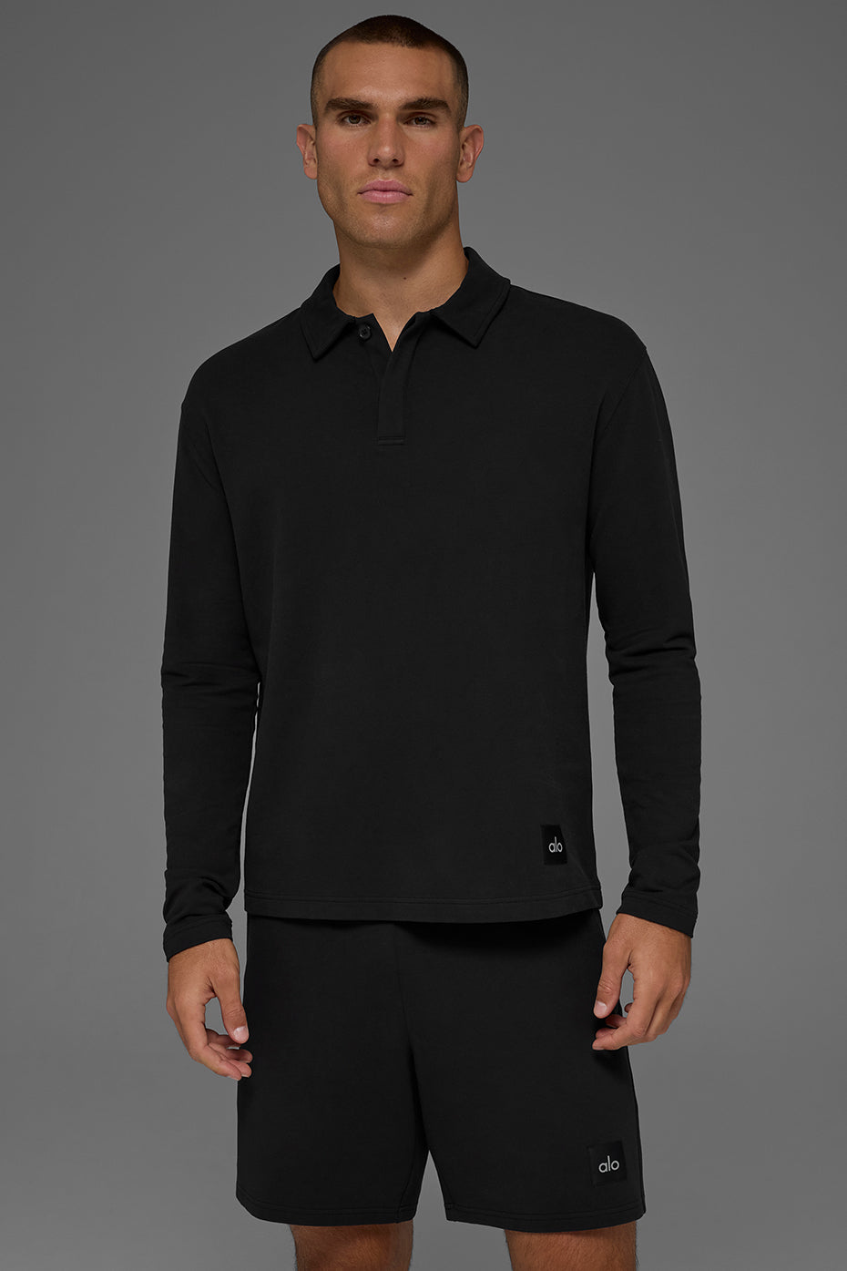 Double Take Long Sleeve Polo - Black image 1