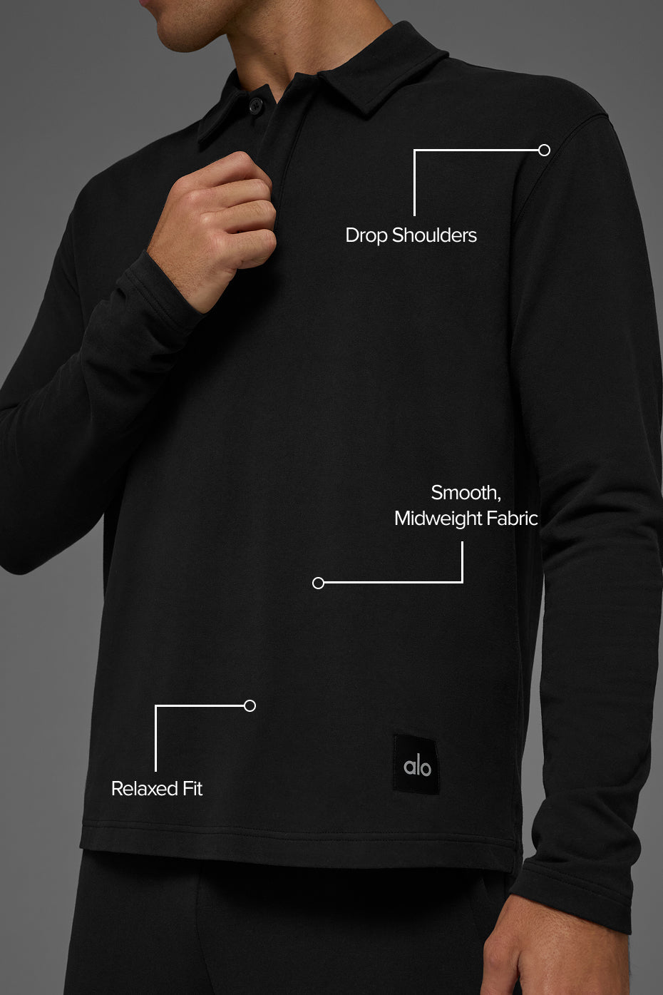 Double Take Long Sleeve Polo - Black image 2
