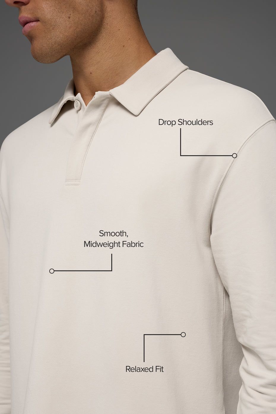 Double Take Long Sleeve Polo - Bone image 2