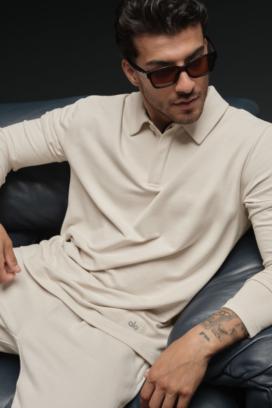 Double Take Long Sleeve Polo - Bone image 1