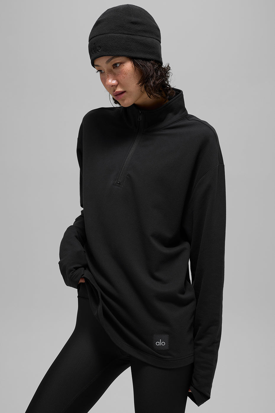 Double Take Long Sleeve 1/4 Zip - Black image 1
