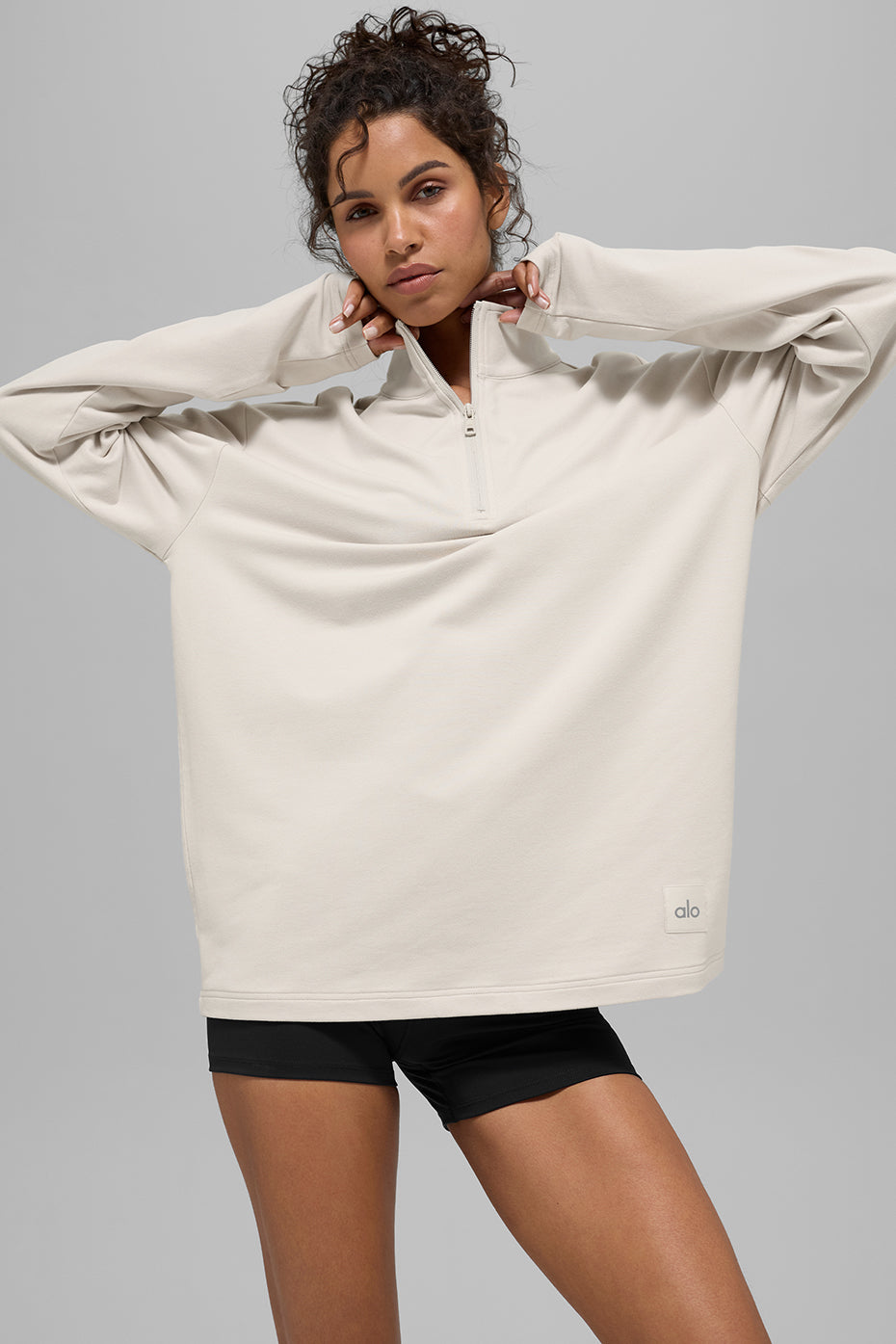 Double Take Long Sleeve 1/4 Zip - Bone image 1