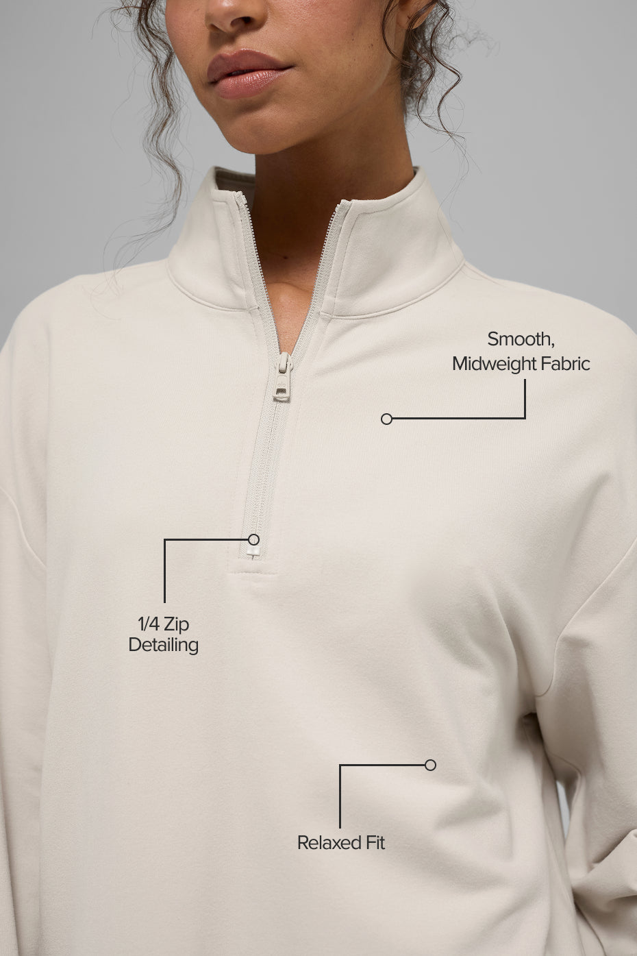 Double Take Long Sleeve 1/4 Zip - Bone image 2