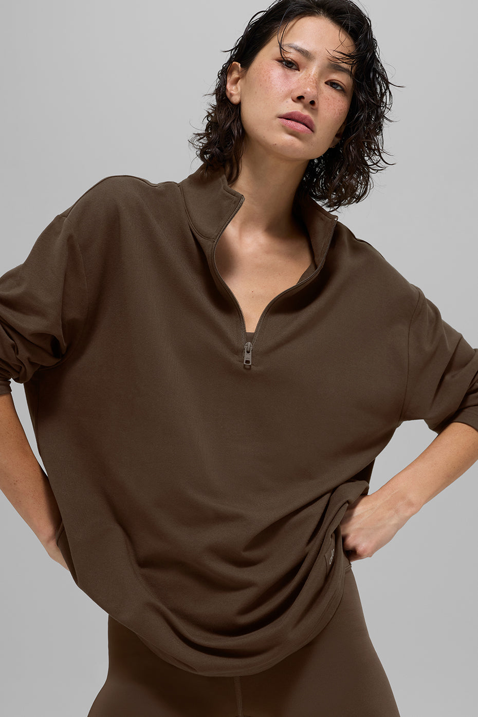 Double Take Long Sleeve 1/4 Zip - Espresso image 1