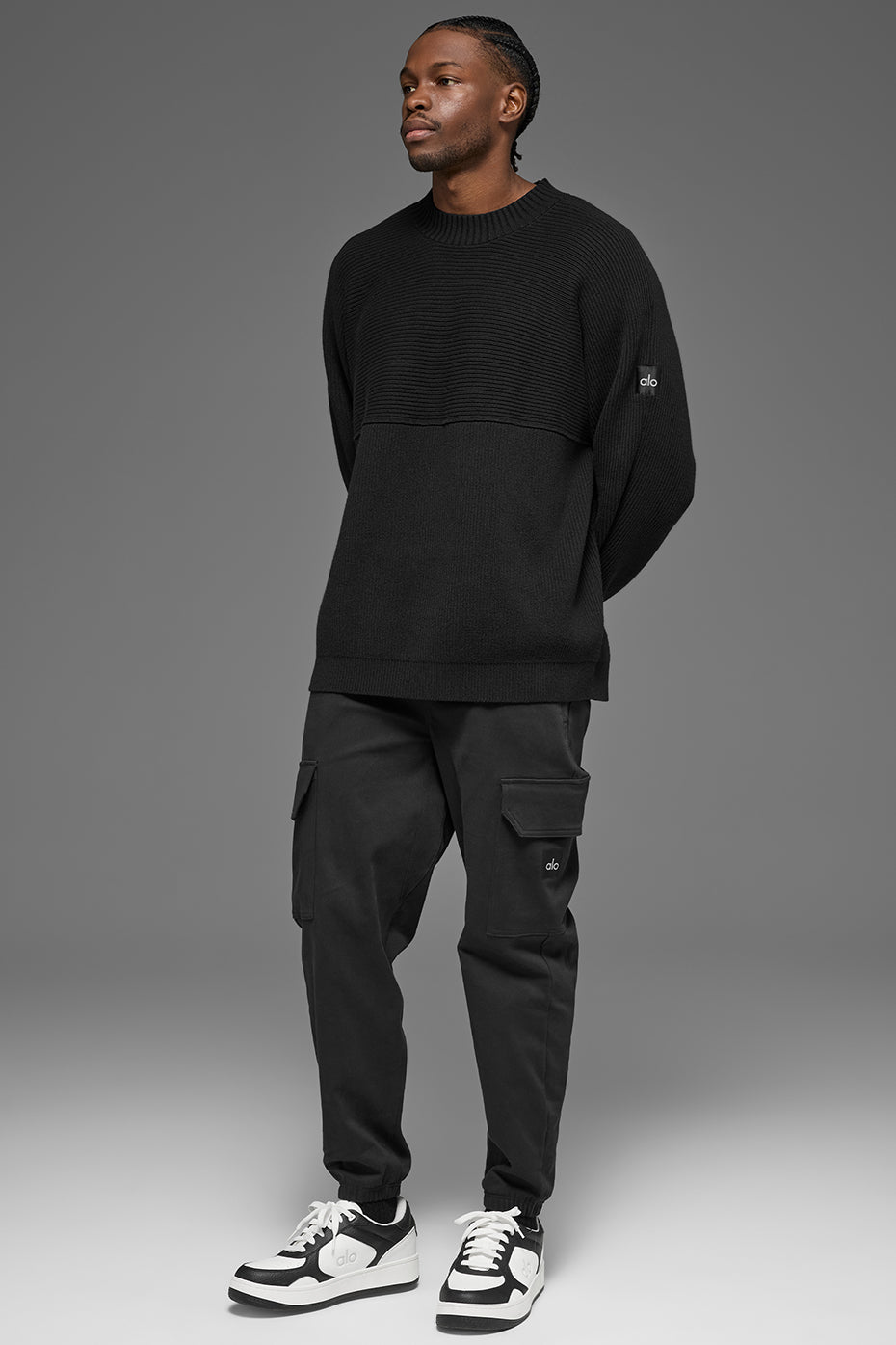 Domain Shift Rib Knit Sweater Crew - Black image 4