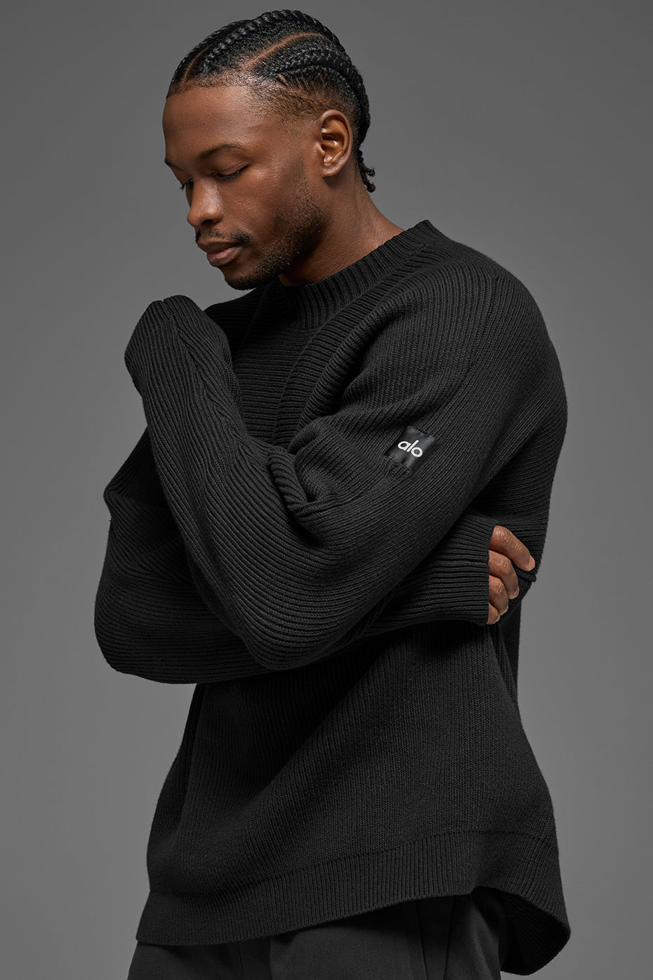 Domain Shift Rib Knit Sweater Crew - Black image 5
