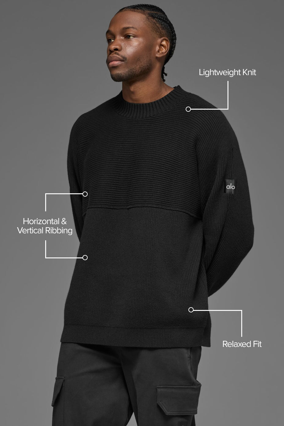 Domain Shift Rib Knit Sweater Crew - Black image 2
