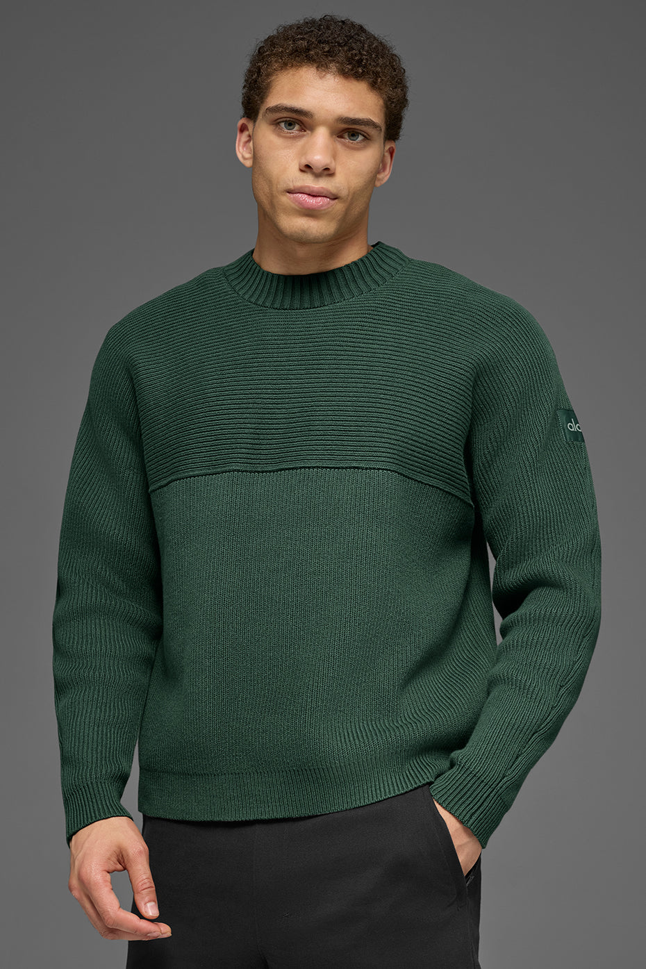 Domain Shift Rib Knit Sweater Crew - Clover Green image 3
