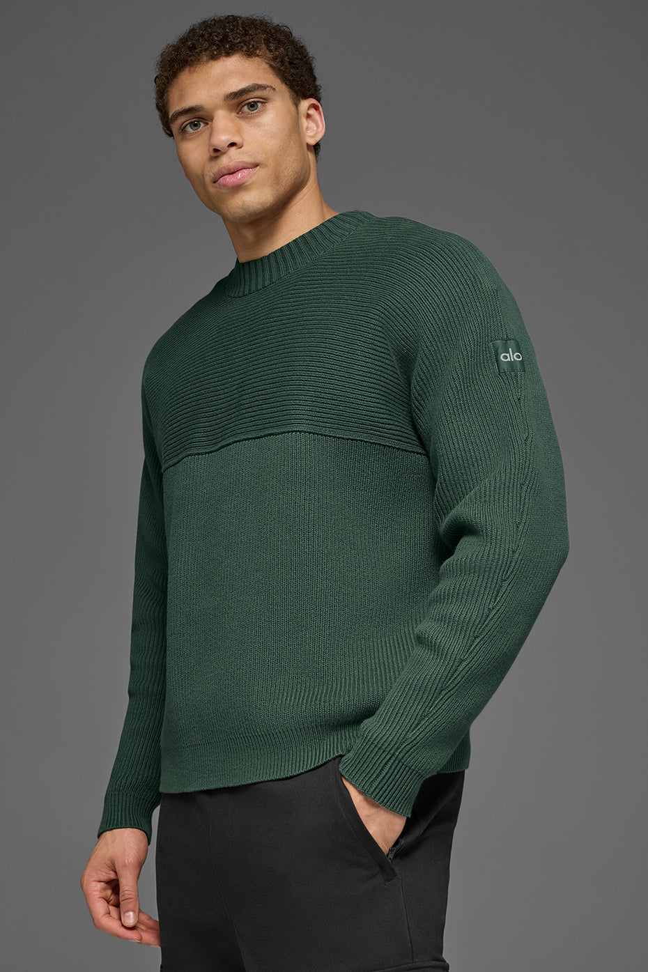 Domain Shift Rib Knit Sweater Crew - Clover Green image 2
